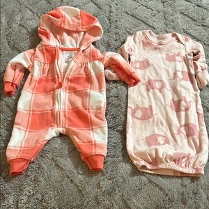 Carter's Orange Plaid Hooded Jumpsuit and Newborn Gown